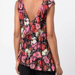 NWOT Cinq A Sept Naomi Floral Print Sleeveless Asymmetric ruffle top size XS